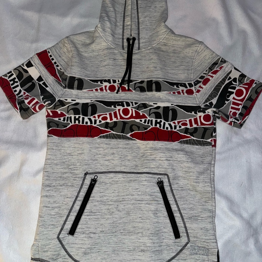 Parish Gray and Red Short Sleeve Hoodie